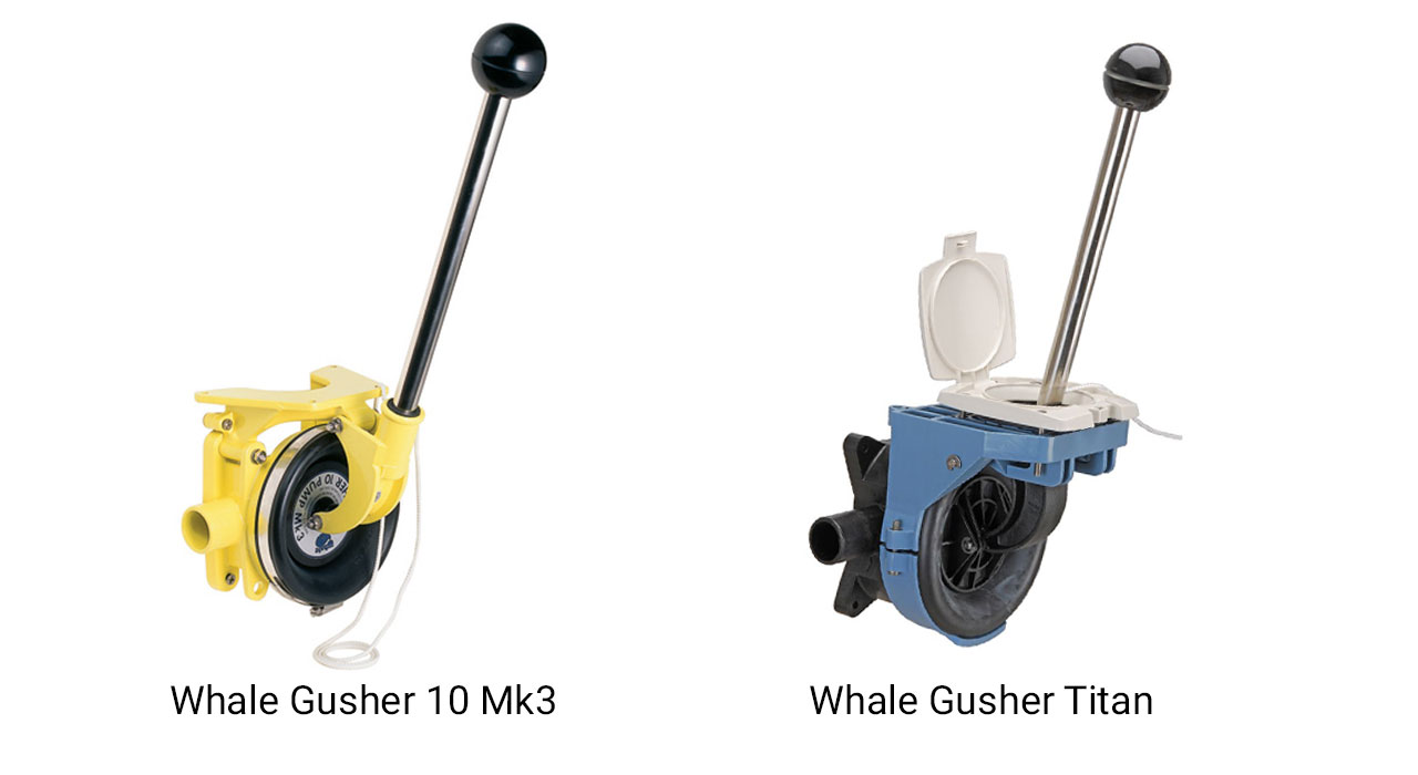 Side-by-side comparison of Whale Gusher 10 and Whale Gusher Titan bilge pumps